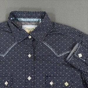 Panhandle Rough Stock Womens Navy Geometric Pearl Snap Western Shirt XS